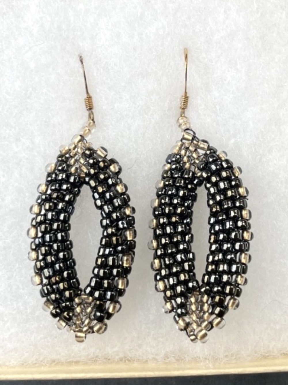 Black Beaded Peyote Stitch gold tone Drop Earrings